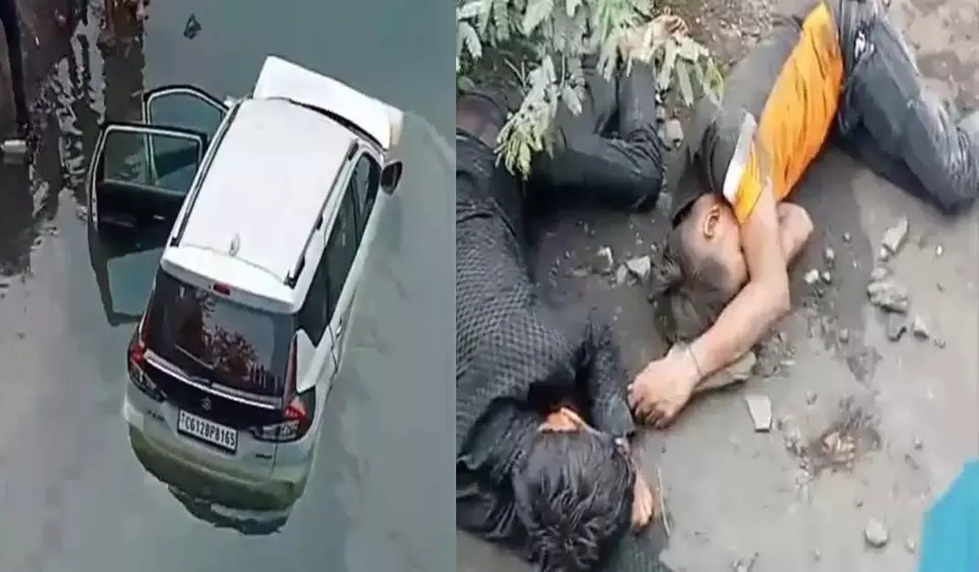 ट्रक से बचने के चक्कर में कार 25 फीट नीचे नहर में गिरी, 3 गंभीर