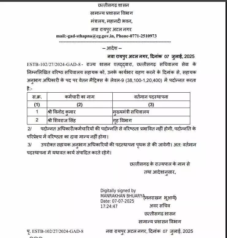 सचिवालय सेवा के कई अधिकारियों का प्रमोशन, देखें आदेश