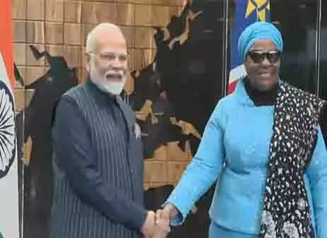 पीएम मोदी की नामीबिया यात्रा: स्टेट हाउस में राष्ट्रपति नंदी-नदैतवा से सौहार्दपूर्ण मुलाकात