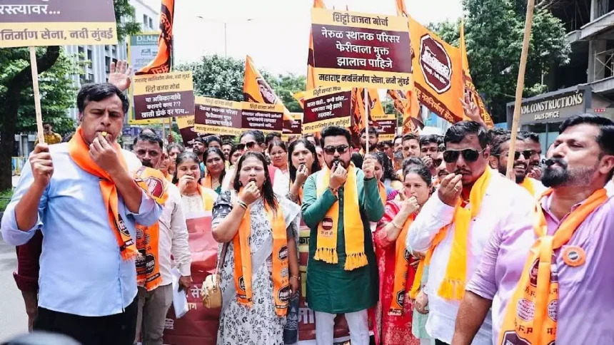 नेरुल और जुईनगर में नागरिक समस्याओं को लेकर मनसे का विरोध