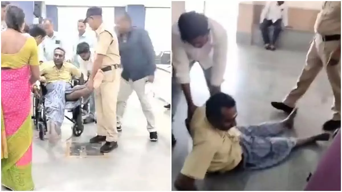 Telangana : गांव तक सड़क की मांग, दिव्यांग को हटाया गया | Telangana : गांव तक सड़क की मांग, दिव्यांग को हटाया गया,Telangana: Demand for road to village, disabled person removed