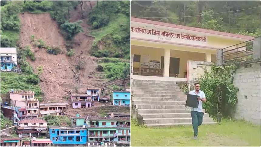 थराली: SDM ऑफिस पर भी ‘आपदा’, पहाड़ी से भारी लैंडस्लाइड, CPU बचाकर भागे उपजिलाधिकारी    चमोली: थराली में आई 22 अगस्त की रात आपदा ने कई लोगों को गहरे जख्म दे दिए हैं. लोगों के मकान, खेत, दुकान प्रभावित हुए. इस भयानक आपदा में एक युवती की मौत हो गई. जबकि एक व्यक्ति के लिए अभी भी सर्च ऑपरेशन चल रहा है. इस आपदा में आम ही नहीं खास भी प्रभावित हुए. उनमें हैं थराली के एसडीएम पकंज भट्ट. अब उनका एक वीडियो वायरल हो रहा है. वीडियो में एसडीएम अपनी जान के साथ ही ग्रामीणों के दस्तावेजों को बचाकर भागते हुए नजर आ रहे हैं. वीडियो 25 अगस्त का है. 22 अगस्त को थराली में आई आपदा के बाद सोमवार 25 अगस्त को थराली तहसील में प्रभावित लोग अधिकारियों को नुकसान की जानकारी दे रहे थे. तभी अचानक एसडीएम कार्यालय के पीछे भूस्खलन हो गया और अफरा तफरी मच गई. इसके बाद कार्यालय में मौजूद कर्मचारियों के साथ ही एसडीएम ने भी दौड़ लगा दी. इसका एक वीडियो भी सामने आया है. वीडियो में एसडीएम कार्यालय के कर्मचारी और सुरक्षा कर्मी सबसे आगे दस्तावेजों को बचाने की जद्दोजहद करते हुए भागते नजर आ रहे हैं. वहीं आखिर में एसडीएम पंकज भट्ट कम्प्यूटर का सीपीयू उठाकर भागते नजर आ रहे हैं. उनका ये वीडियो अब सोशल मीडिया पर वायरल भी हो रहा है. दस्तावेज सुरक्षित: बताया जा रहा है कि एसडीएम कार्यालय के जो तीन कमरे हैं, उनके अंदर के अन्य सामान को सुरक्षित स्थानों पर पहुंचाया गया है. थराली एसडीएम पंकज भट्ट का कहना है कि कार्यालय के जो भी महत्वपूर्ण दस्तावेज थे, उनको वहां से सुरक्षित हटाया गया है. किसी भी प्रकार का कोई नुकसान नहीं है. अच्छी बात ये है कि एसडीएम कार्यालय अभी भी सुरक्षित है. घर रोजगार बर्बाद: गौर है कि 22 अगस्त की रात आई आपदा में चेपड़ो गांव को सबसे ज्यादा नुकसान पहुंचा. उस रात 11 लोग मलबे में बहकर कुछ दूर तक गए. लेकिन किस्मत ने साथ दिया और वे बच गए. चेपड़ो में आपदा के चपेट में आने से दुकानें क्षतिग्रस्त हो गई. गाड़ियां मलबे में दफन हो गई. लोग अपने बिखरे सामानों को देख कर परेशान हैं. ग्रामीणों के भविष्य में रोजगार का साधन कुछ नहीं रहा. बच्चों की पढ़ाई तक के पैसे मलबे में दफन हो गए. कई जरूरी दस्तावेज पानी के साथ बह गई. 11 लोगों का चल रहा एम्स में उपचार: चेपड़ो में आपदा के दौरान घायल 11 लोगों को चोटें आई हैं. जिनको एयर लिफ्ट के माध्यम से एम्स ऋषिकेश भेजा गया. फिलहाल उनका उपचार वहां पर चल रहा है. प्रदेश के स्वास्थ्य मंत्री धन सिंह रावत ने भी आपदा के दौरान घायल हुई लोगों का एम्स में जाकर हाल-चाल पूछा और हर संभव मदद का भरोसा दिलाया. बिजली-पानी की आपूर्ति ठप: थराली में भारी नुकसान से चेपड़ो सहित थराली बाजार, केदारबगड, राड़ीबगड, खारीबगड़ में बिजली-पानी का बड़ा संकट मंडरा रहा है. जिलाधिकारी सन्दीप तिवारी ने विद्युत विभाग को जल्द से जल्द विद्युत आपूति सुचारू करने की निर्देश दिए हैं. जल संस्थान द्वारा आपदा प्रभावित क्षेत्रों में टेंकरो के माध्यम से पानी पहुंचाया जा रहा है. जिससे कि ग्रामीणों को पानी की समस्या न हो. वहीं आपदा प्रभावित क्षेत्र में युद्ध स्तर पर कार्य जारी है. सड़कों को सुचारु करने का काम प्रशासन के द्वारा तेजी से किया जा रहा है. चार जेसीबी और पोकलैंड मशीन की मदद से सड़क मार्ग को सुचारू करने का प्रयास तेजी से चल रहा है.