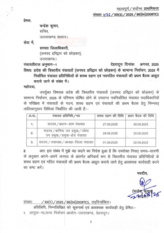 उत्तराखंड पंचायतों के शपथ ग्रहण की तारीख तय…