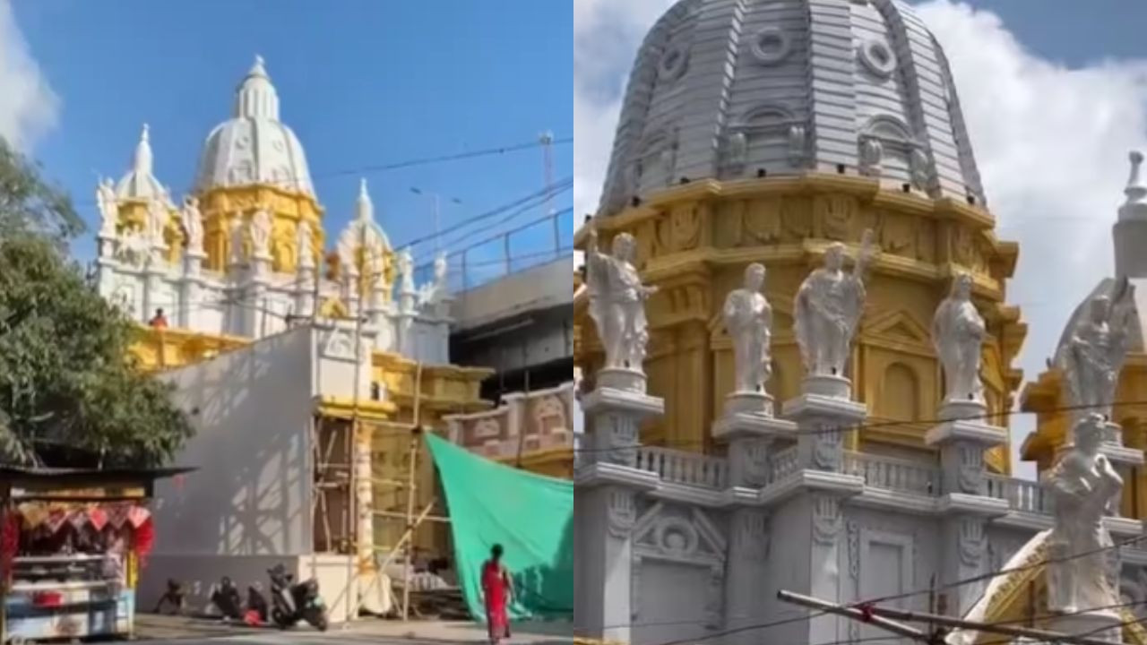 झारखंड की राजधानी रांची में दुर्गा पूजा पंडाल को 'वेटिकन सिटी' थीम पर सजाए...